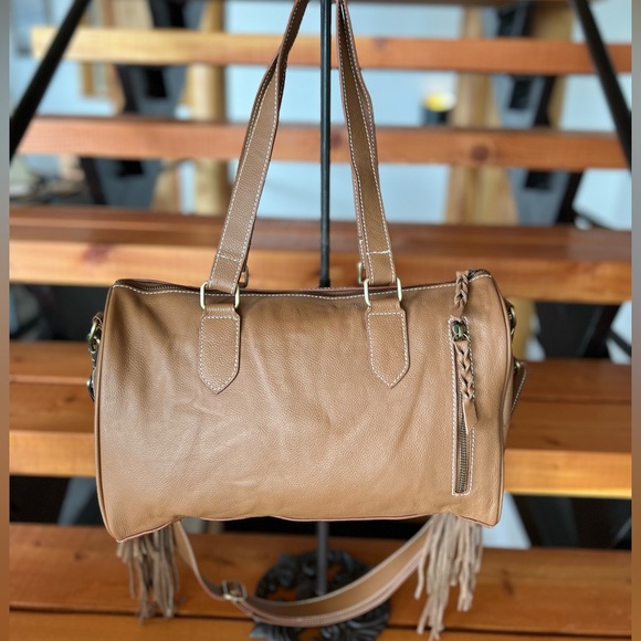 NEW Western Genuine Embossed Leather Cowhide Fringe Tassel Tan fall winter gift - Picture 11 of 13